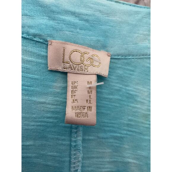 LOGO Lavish by Lori Goldstein Medium Hand Tie Dyed Duster w/ Crochet Lace Blue - Picture 4 of 7
